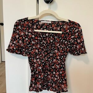 Abercrombie & Fitch Black and Red Floral Blouse